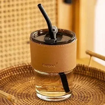 Tumbler Mug with Lid, Glass Straw